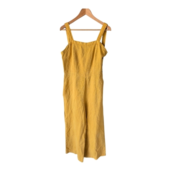 C&C California Pants - C&C California Womens Overalls 6 Yellow Linen Blend Bib Jumpsuit Wide Leg